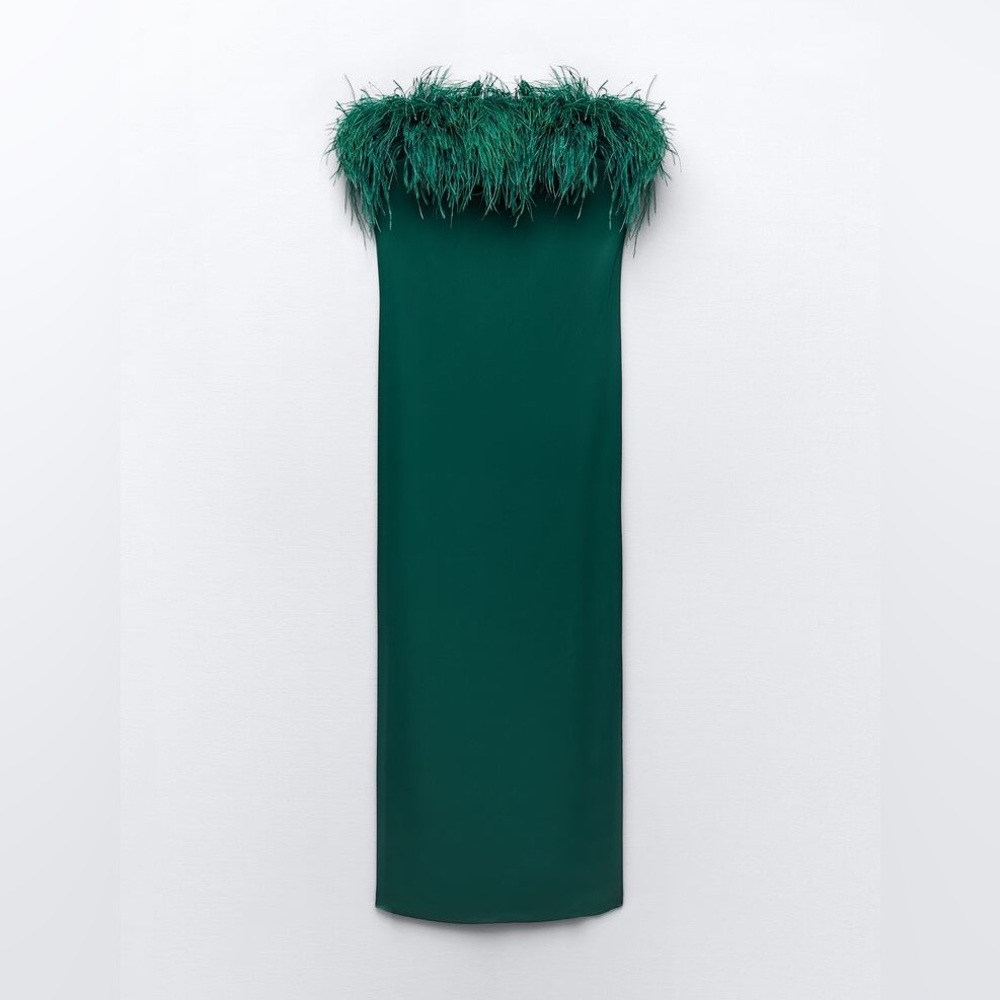 ZARA FEATHER SATIN EFFECT DRESS - Picture 7 of 11